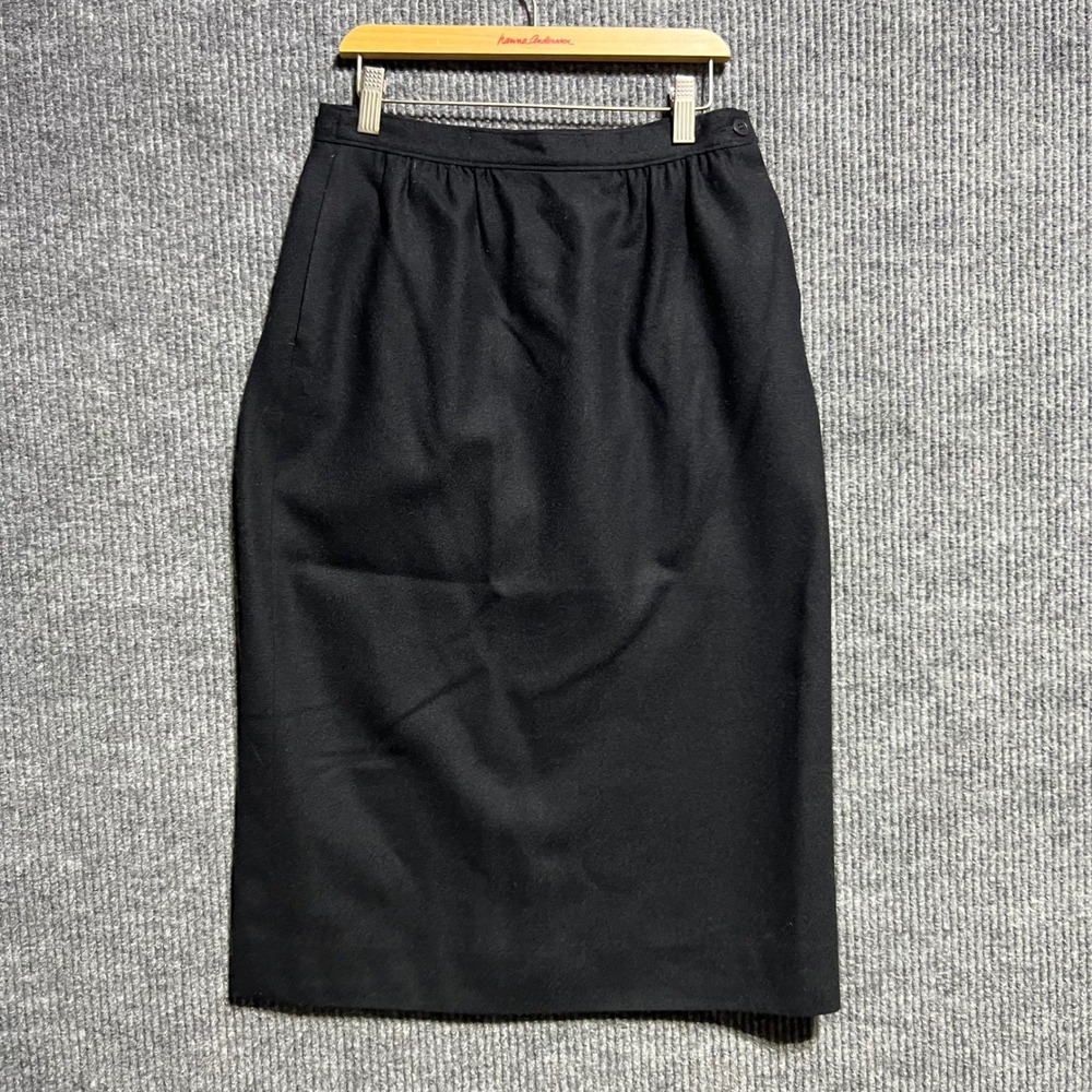 Vintage Pendleton Pencil Skirt Women 6 Black Pure Virgin Wool Midi High Rise USA